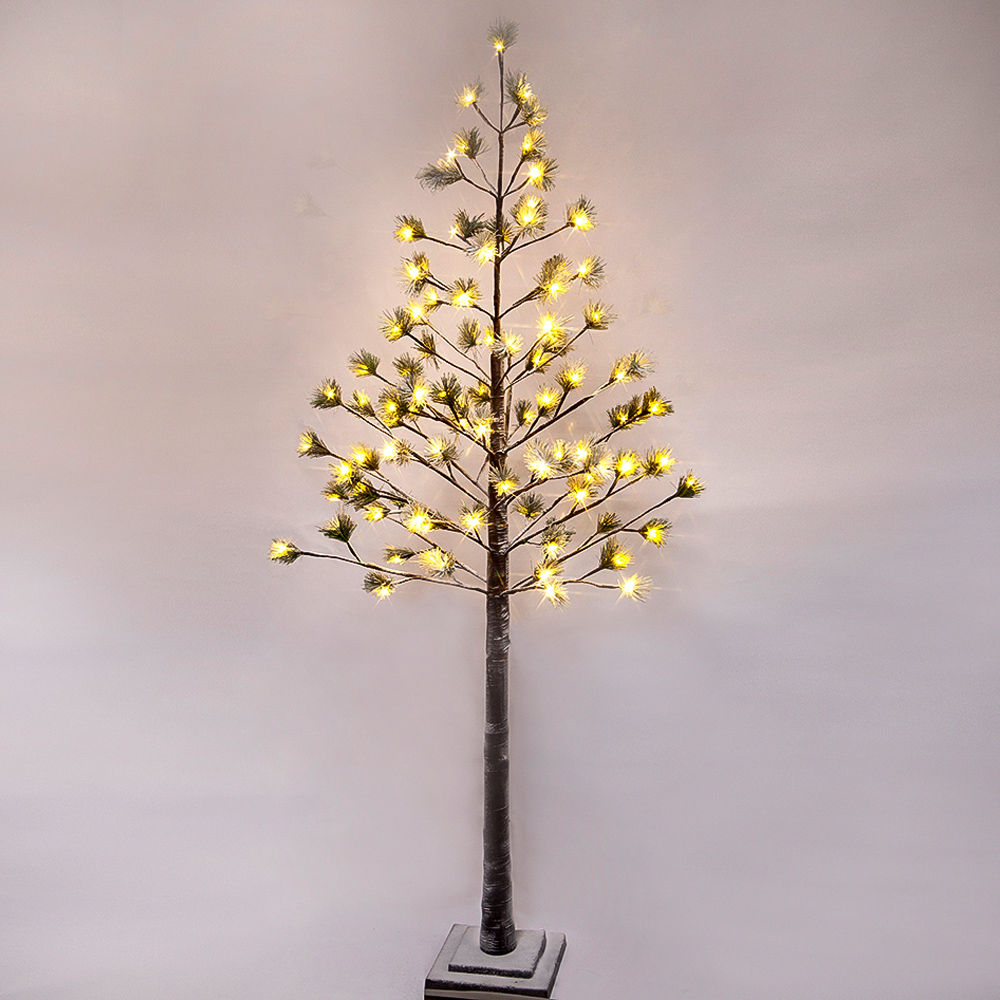 6 ft Prelit Christmas Tree, Pine with green needle leaves with 96 Warm White Lights. 