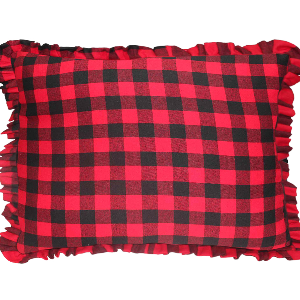 Red and Black Twill Buffalo Check Fabric Pillow Shams 27"W x 21"L Ruffled