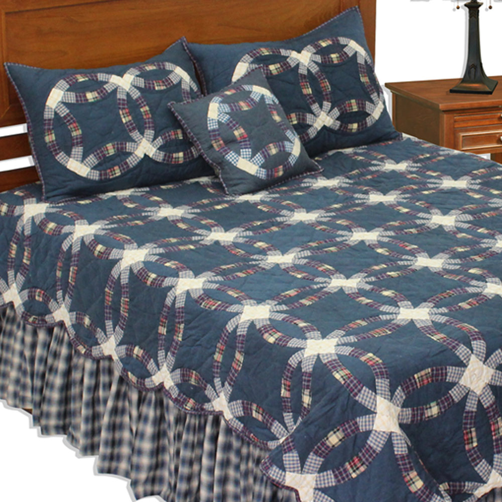 Blue Double Wedding Ring King Quilt 105"W x 95"L