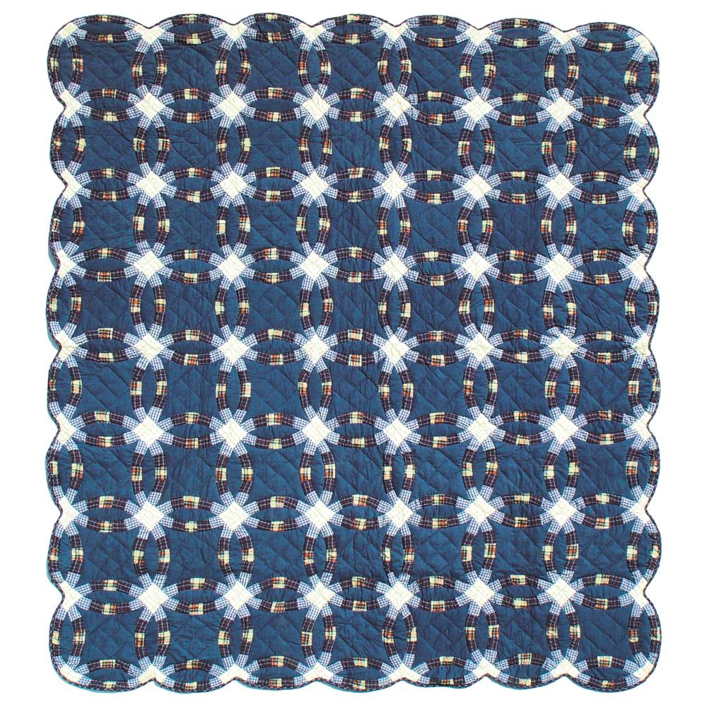 Blue Double Wedding Ring Twin Quilt 65"W x 85"L