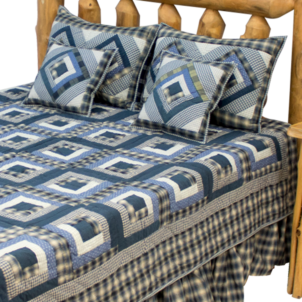 Blue Log Cabin Super King Quilt 110"W x 96"L
