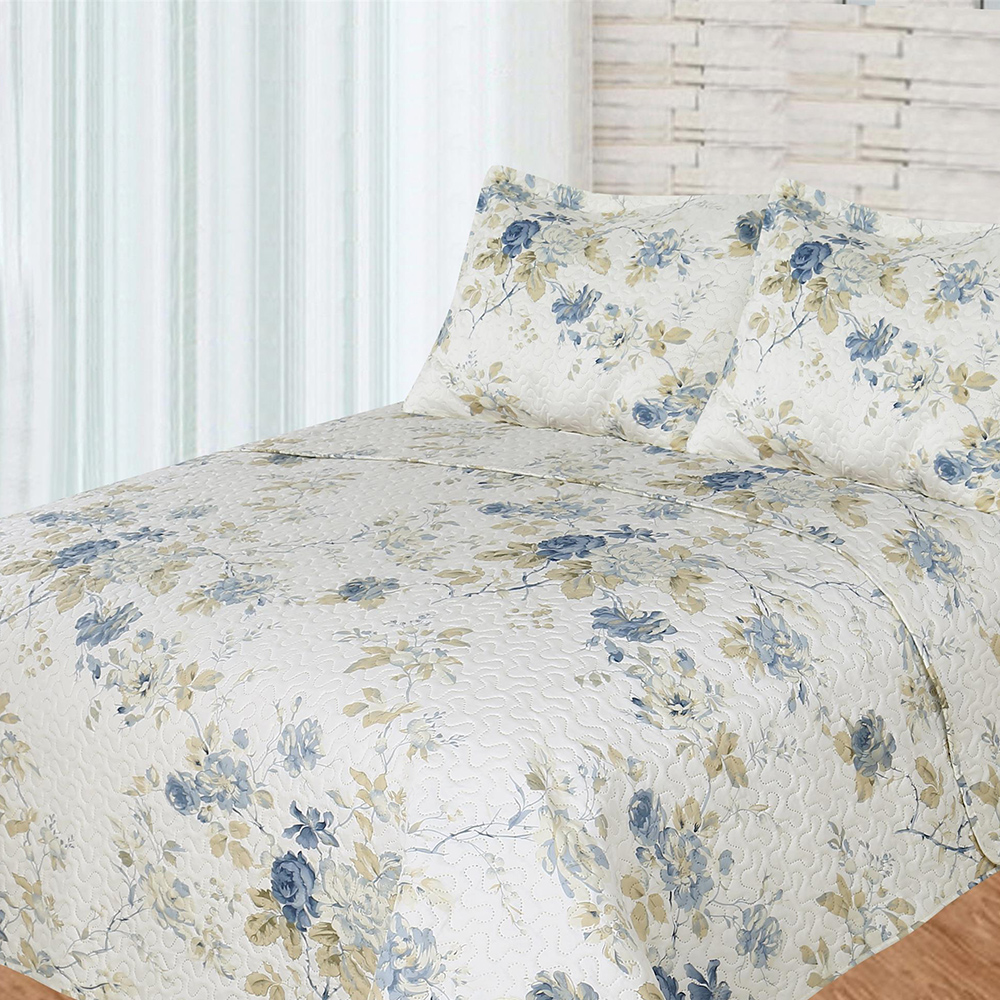 Blue Roses 4 piece set, Super King-110"x96", 2-Standard Pillow Shams