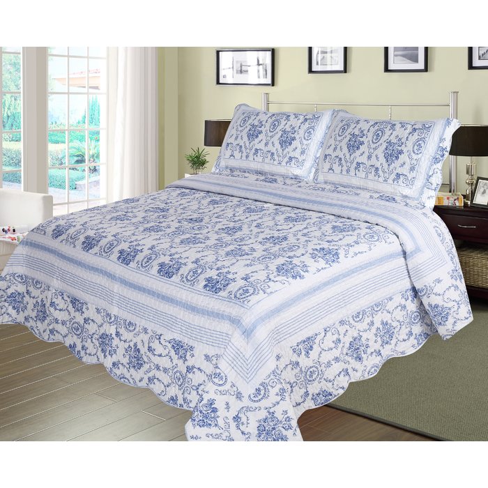 Blue Wisteria Lattice 4 piece set, super king-103"x111", 3-standard pillow shams