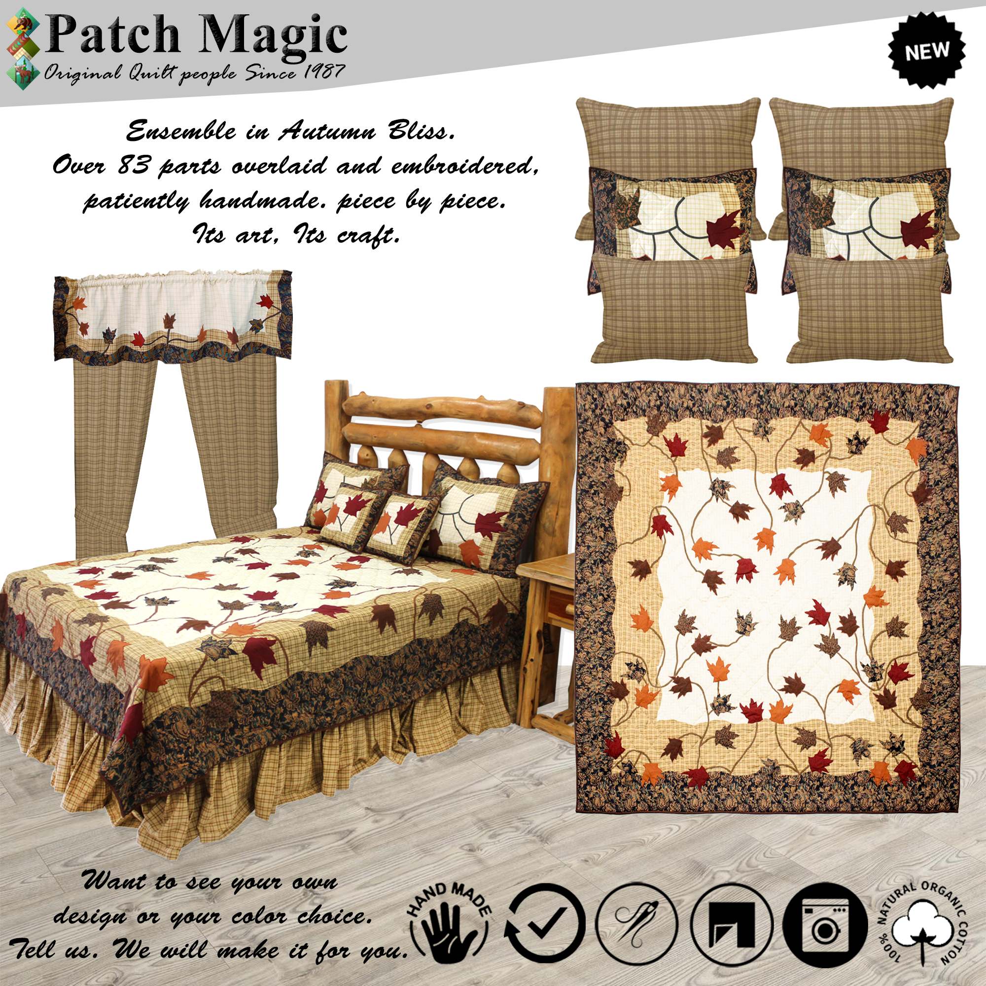 Autumn Leaves Super Queen Quilt 92"W x 96"L