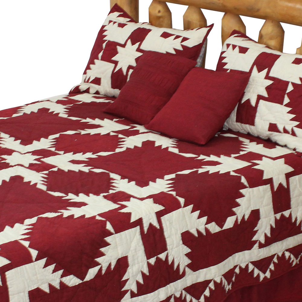 Red Feathered Star Super Queen Quilt 92"w x 96"l