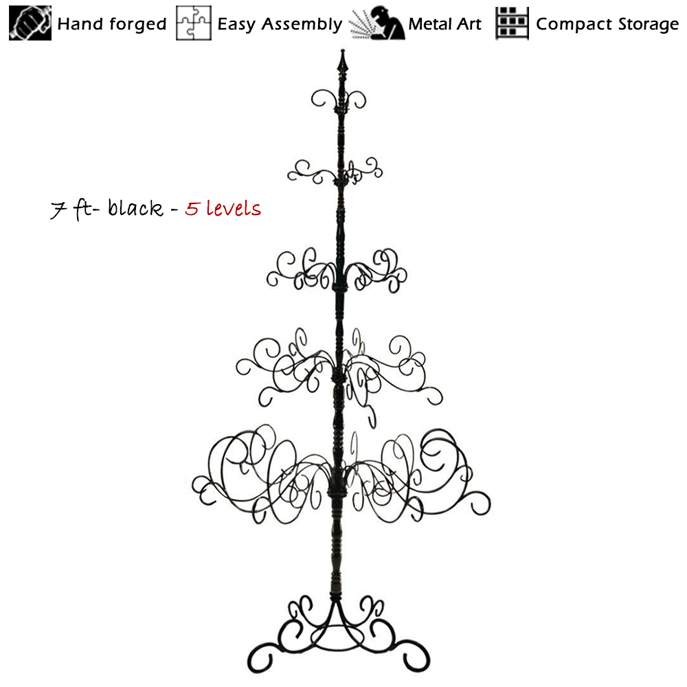 7 Foot Wrought Iron  Christmas Tree - Black Color, Easy Assembly, Multi-Purpose